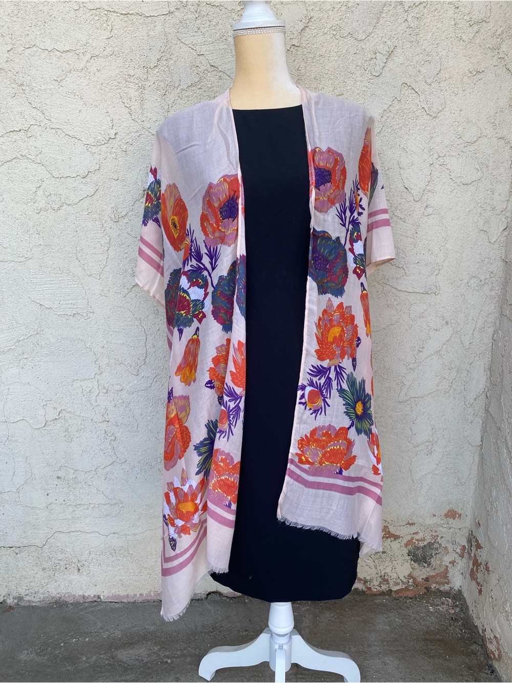 Kimono floral print color pink/orange one size